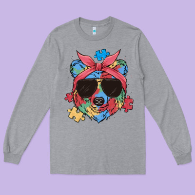 Autism Awareness Bear Long Sleeve Tee Designed By Maliassmallbusiness