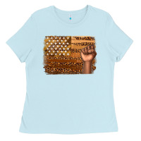 Baby Blue American melanin flag Ladies Tee - texasbilliewilder