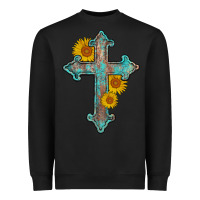 Black turquoise sunflower cross Heavyweight Sweatshirt - AdoDesignShop