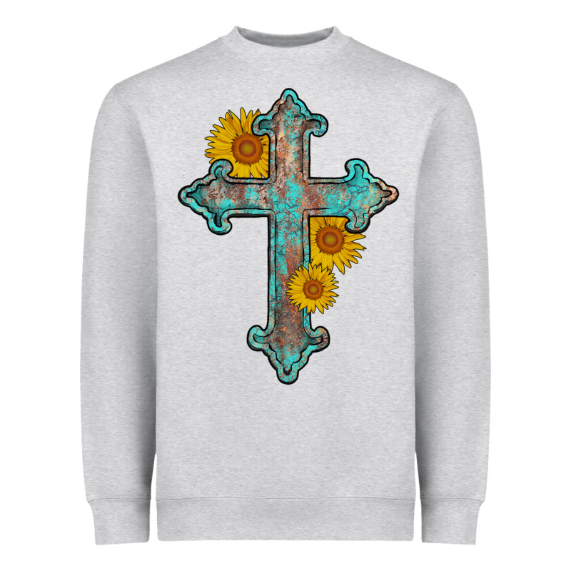 Turquoise Sunflower Cross Heavyweight Sweatshirt by AdoDesignShop | Teevron