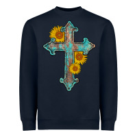 Navy turquoise sunflower cross Heavyweight Sweatshirt - AdoDesignShop
