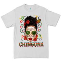 Dove Grey Mexicana Skull Girl Messy Bun Premium Tee - texasbilliewilder