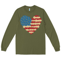 Army Green american heart flag Long Sleeve Tee - MaliasSmallBusiness