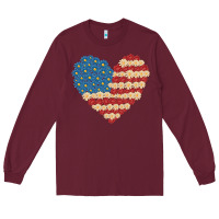 Burgundy american heart flag Long Sleeve Tee - MaliasSmallBusiness