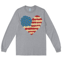 Heather Grey american heart flag Long Sleeve Tee - MaliasSmallBusiness