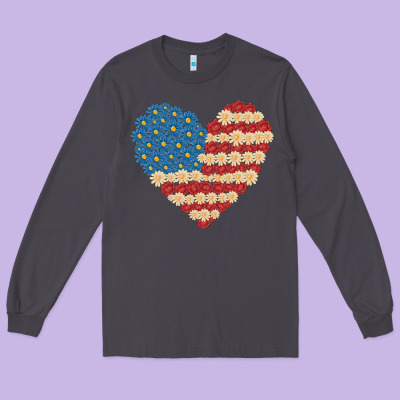 American Heart Flag Long Sleeve Tee Designed By Maliassmallbusiness