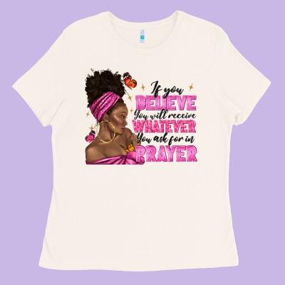 Ladies Tee afro woman bun and religion faith prayer