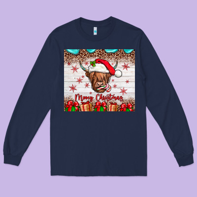 Merry Christmas Cow Long Sleeve Tee Designed By Jahusdesignshop