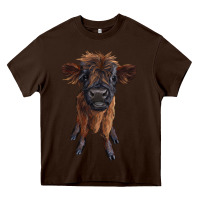 Chocolate Brown highland cow calf Heavy Core Tee - RanaPortraitStore
