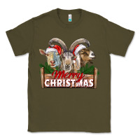Army Green Merry Christmas Goats Classic Tee - LillyAllenDesigns