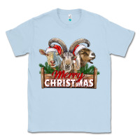 Dusty Blue Merry Christmas Goats Classic Tee - LillyAllenDesigns