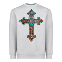 Heather Grey turquoise cross Heavyweight Sweatshirt - AdoDesignShop