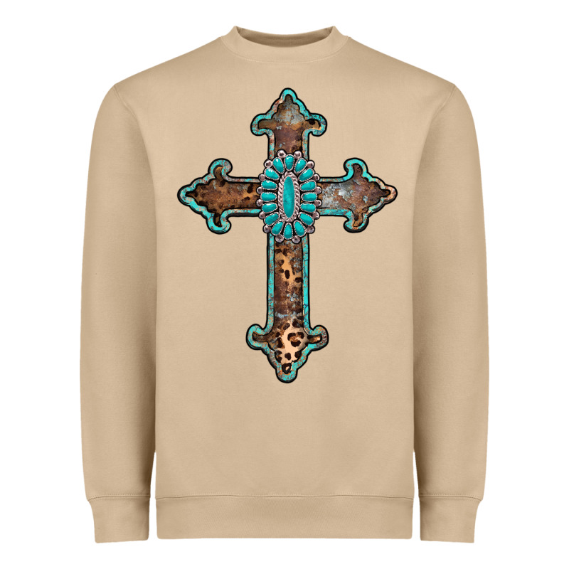 Turquoise Cross Heavyweight Sweatshirt by AdoDesignShop | Teevron