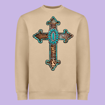 Turquoise Cross Heavyweight Sweatshirt Designed By Adodesignshop