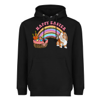 Black Happy Easter Bunny And Egg Basket Rainbow Heavyweight Hoodie - RanaPortraitStore