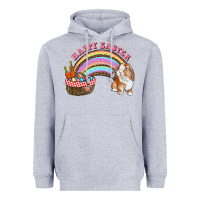 Heather Grey Happy Easter Bunny And Egg Basket Rainbow Heavyweight Hoodie - RanaPortraitStore