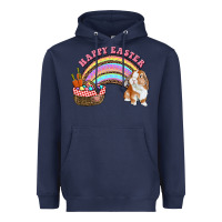 Navy Happy Easter Bunny And Egg Basket Rainbow Heavyweight Hoodie - RanaPortraitStore