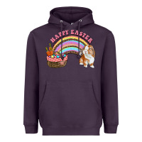 Plum Happy Easter Bunny And Egg Basket Rainbow Heavyweight Hoodie - RanaPortraitStore