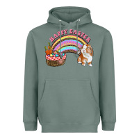 Sage Happy Easter Bunny And Egg Basket Rainbow Heavyweight Hoodie - RanaPortraitStore