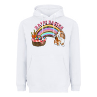 White Happy Easter Bunny And Egg Basket Rainbow Heavyweight Hoodie - RanaPortraitStore