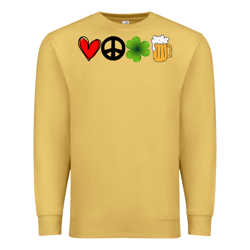 Funny St Patricks Day Love Peace Clover And Beer Premium Sweatshirt by Bettercallsaul | Teevron