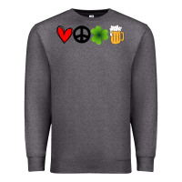Charcoal Heather Funny St Patricks Day Love Peace Clover and Beer Premium Sweatshirt - Bettercallsaul