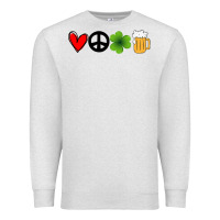 Oatmeal Heather Funny St Patricks Day Love Peace Clover and Beer Premium Sweatshirt - Bettercallsaul