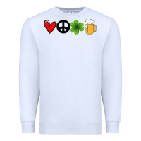 White Funny St Patricks Day Love Peace Clover and Beer Premium Sweatshirt - Bettercallsaul