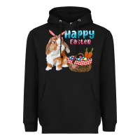 Black Happy Easter Bunny And Egg Basket Heavyweight Hoodie - RanaPortraitStore