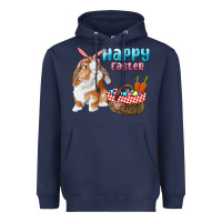 Navy Happy Easter Bunny And Egg Basket Heavyweight Hoodie - RanaPortraitStore