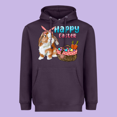 Happy Easter Bunny And Egg Basket Heavyweight Hoodie Designed By Ranaportraitstore