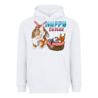 White Happy Easter Bunny And Egg Basket Heavyweight Hoodie - RanaPortraitStore