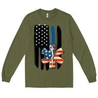 Army Green ems american flag Long Sleeve Tee - MaliasSmallBusiness