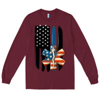 Burgundy ems american flag Long Sleeve Tee - MaliasSmallBusiness