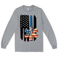 Heather Grey ems american flag Long Sleeve Tee - MaliasSmallBusiness