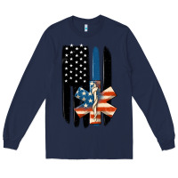 Navy ems american flag Long Sleeve Tee - MaliasSmallBusiness