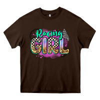 Chocolate Brown racing girl Heavy Core Tee - Zillion Design Studio