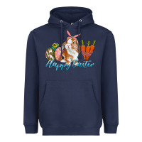 Navy happy easter bunny carrots and eggs Heavyweight Hoodie - RanaPortraitStore