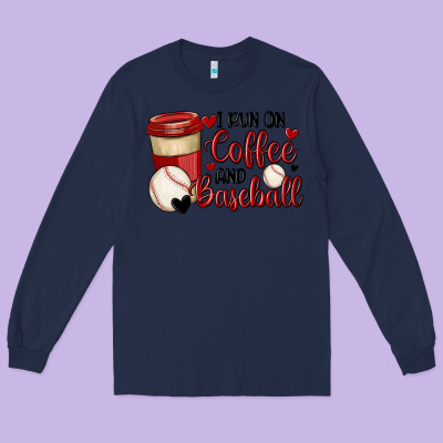 I Run On Coffee And Baseball Long Sleeve Tee Designed By Maliassmallbusiness