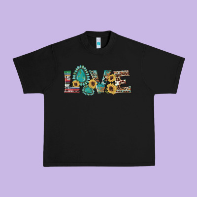 Western Gemstone Sunflowers Serape Leopard Turquoise Love Urban Heavy Tee Designed By Artiststas