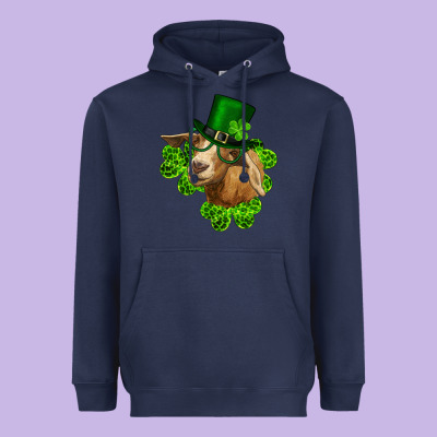 St. Patrick's Day Goat Clovers And Leprechaun Hat Heavyweight Hoodie Designed By Ranaportraitstore