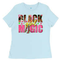 Baby Blue black girl magic with afro black women Ladies Tee - texasbilliewilder