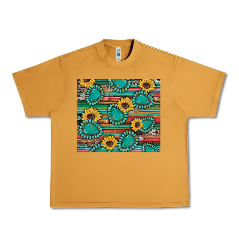 Western Gemstone Sunflowers Serape Cowhide Glitter Wooden Urban Heavy Tee by Artiststas | Teevron