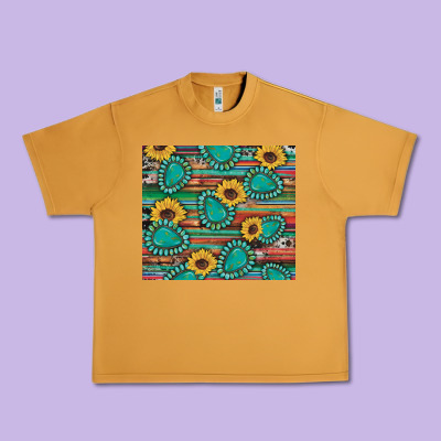Western Gemstone Sunflowers Serape Cowhide Glitter Wooden Urban Heavy Tee Designed By Artiststas