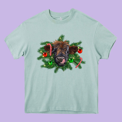 Christmas Highland Calf Heavy Core Tee Designed By Ranaportraitstore