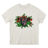 Cream Christmas highland calf Heavy Core Tee - RanaPortraitStore