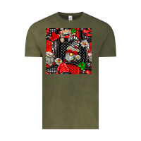 Vintage Olive ladybug gnomes seamless pattern Vintage Tee - BundleAndBundleShop