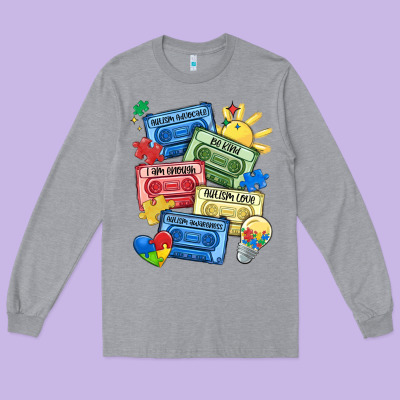 Autism Cassette Tapes Long Sleeve Tee Designed By Maliassmallbusiness