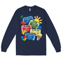 Navy autism cassette tapes Long Sleeve Tee - MaliasSmallBusiness