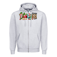 Heather Grey christmas teacher Zipper Hoodie - NancyCooperArtShop